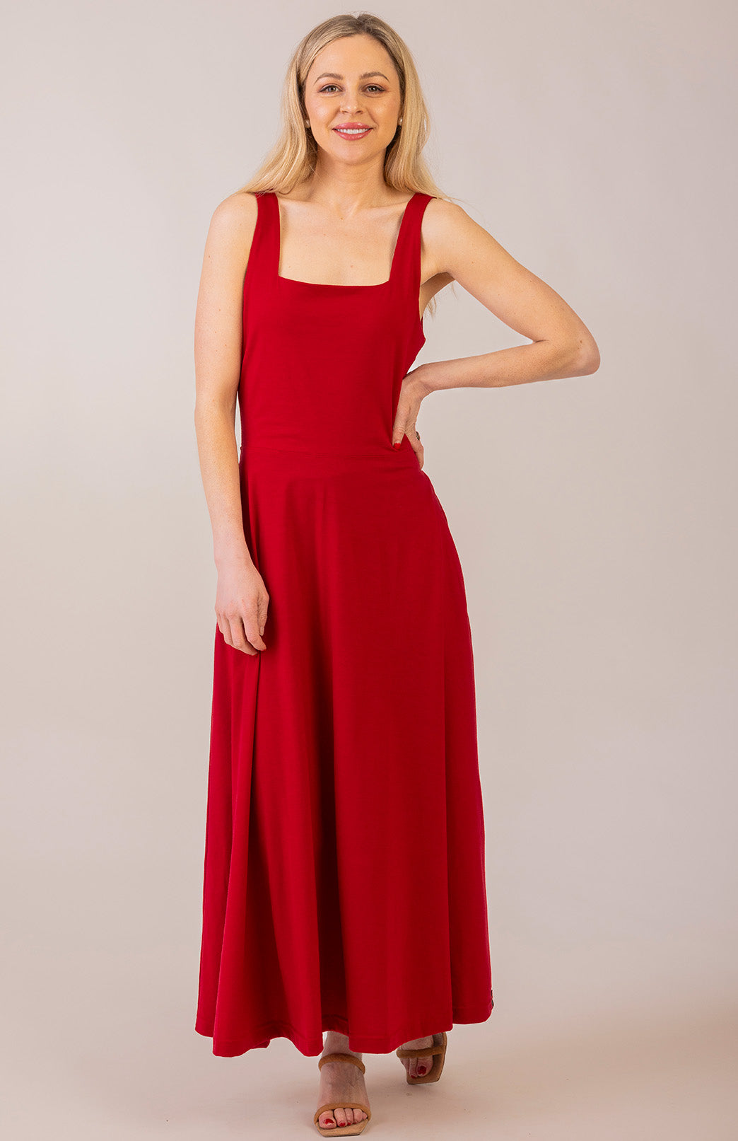 Skyla Dress (clearance) Women's Square Neck Wide Strap Fit and Flare Dress
