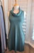Sage Green Women&#39;s Merino Wool Sleeveless Swing Dress with Cowl Neckline and Pockets
