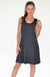 Black Grey Stripe Women&#39;s Sleeveless Merino Wool Swing Dress with Ruffle Detail
