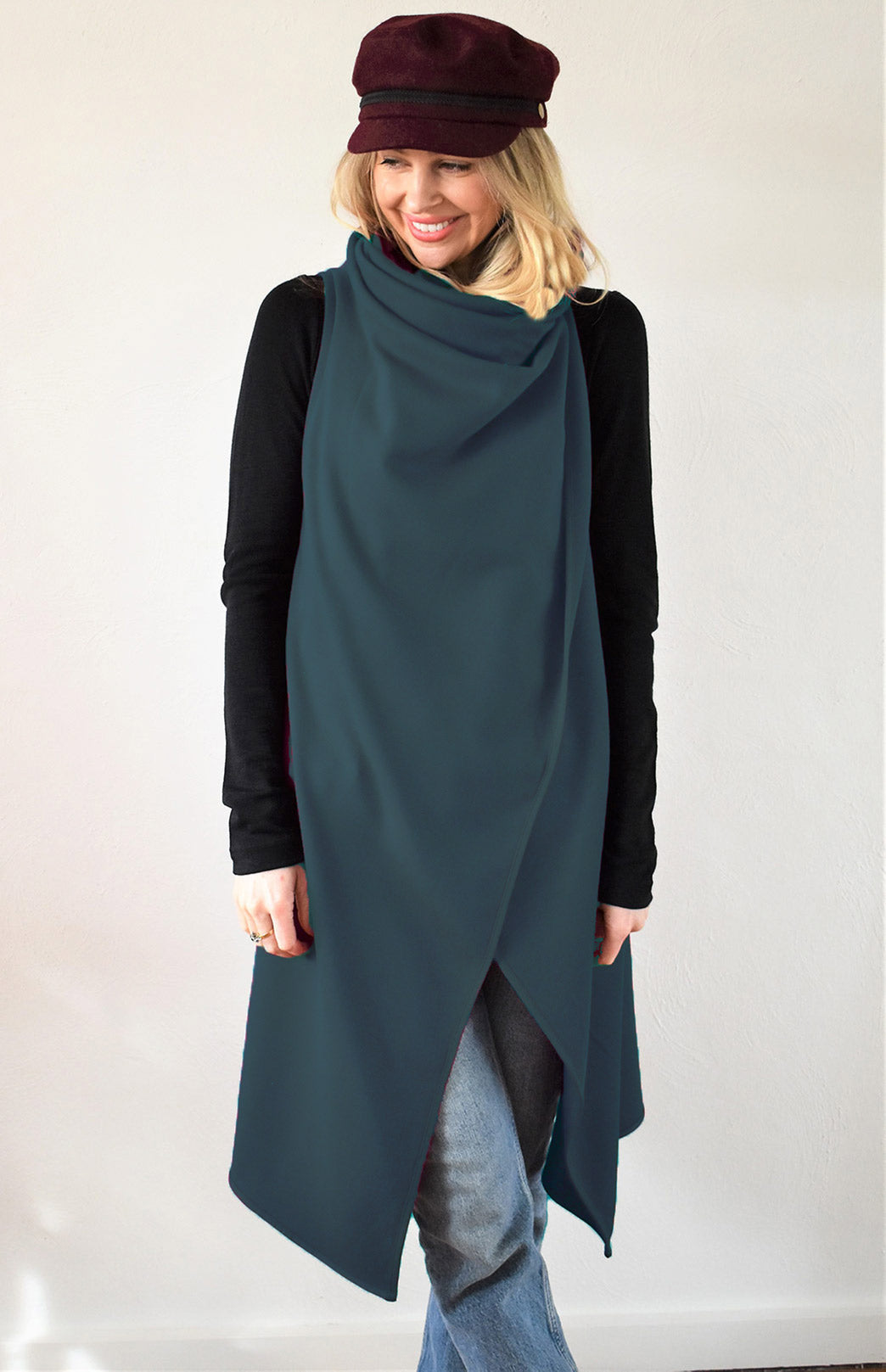 Deep Sea Green Women's Merino Wool Sleeveless Wrap