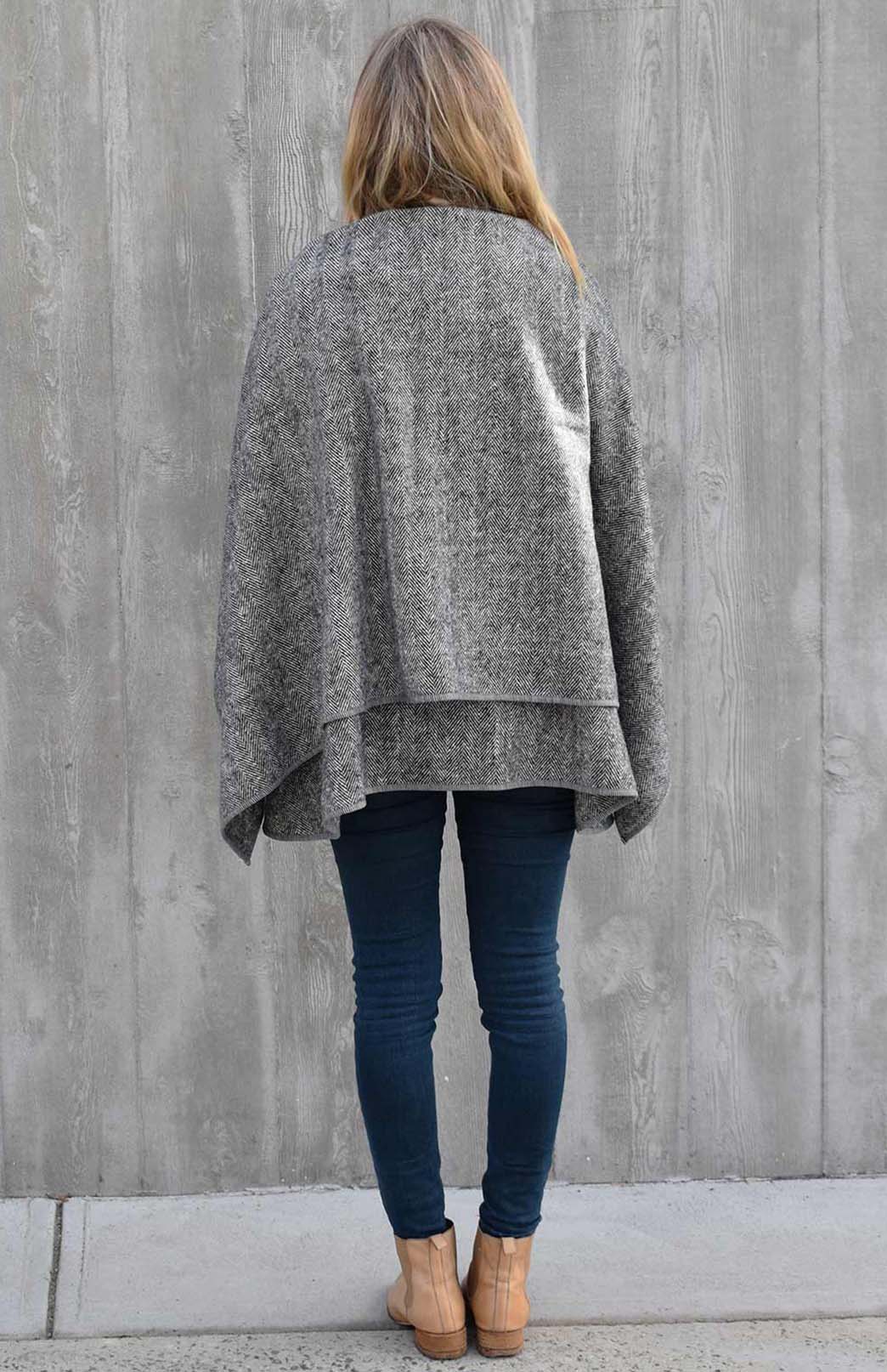 Graphite Herringbone Women's Merino Wool Sleeveless Wrap