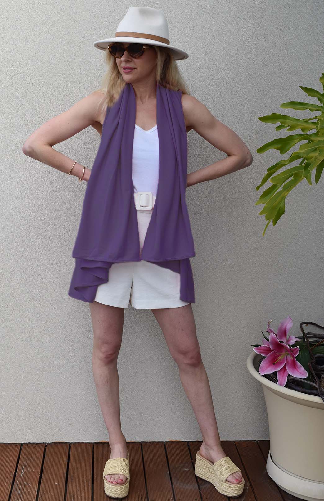 Grape Purple Women's Merino Wool 220g Rib Sleeveless Wrap