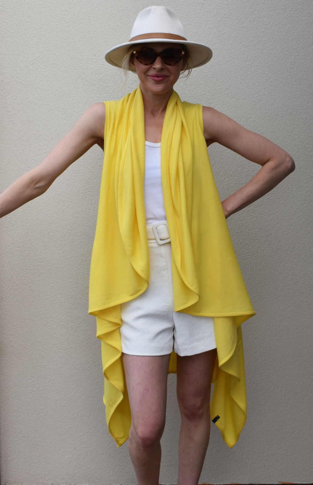 Lemon Zest Yellow Women's Merino Wool 220g Rib Sleeveless Wrap