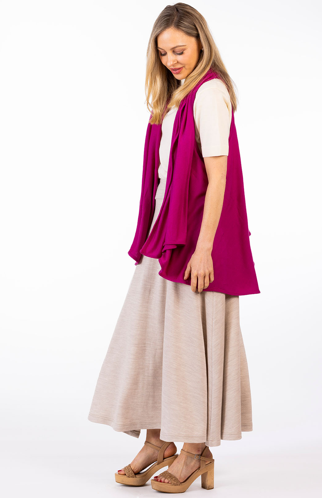 Oatmeal Marl Women's Merino Wool Midweight A-Line Midi Skirt