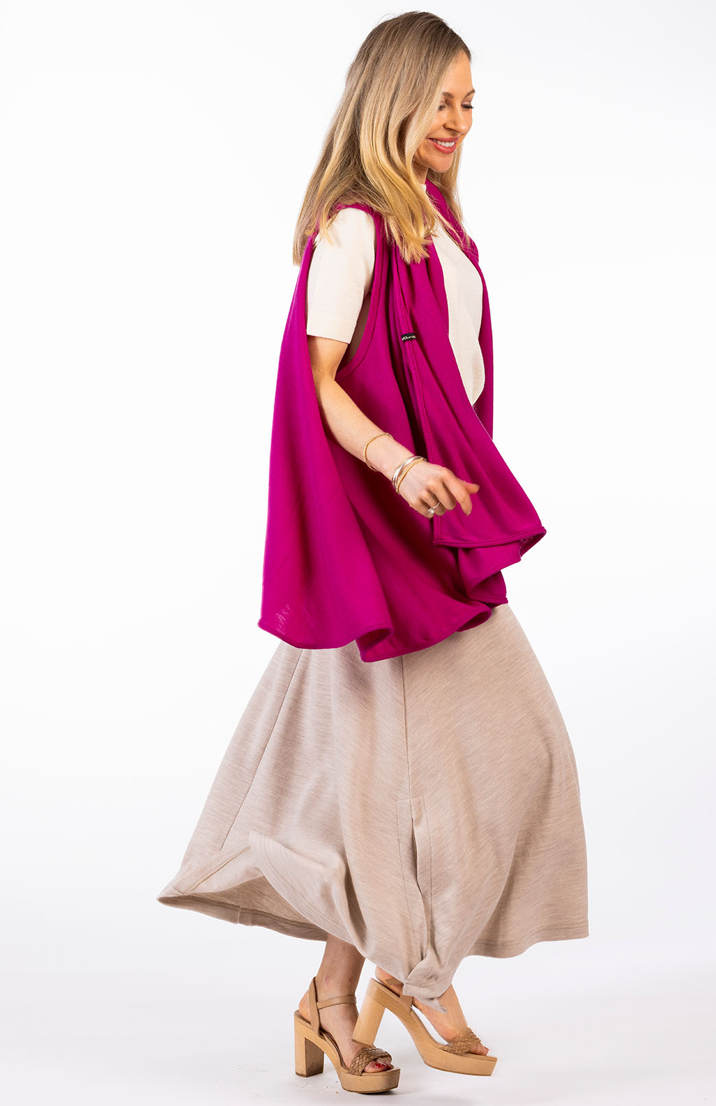 Oatmeal Marl Women's Merino Wool Midweight A-Line Midi Skirt