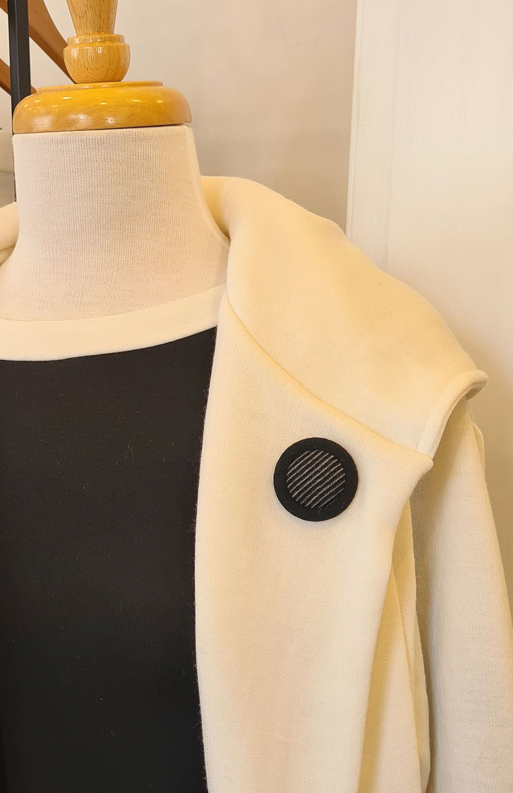 Black & Black Pinstripe Women's Merino Wool Magnetic Button Brooch