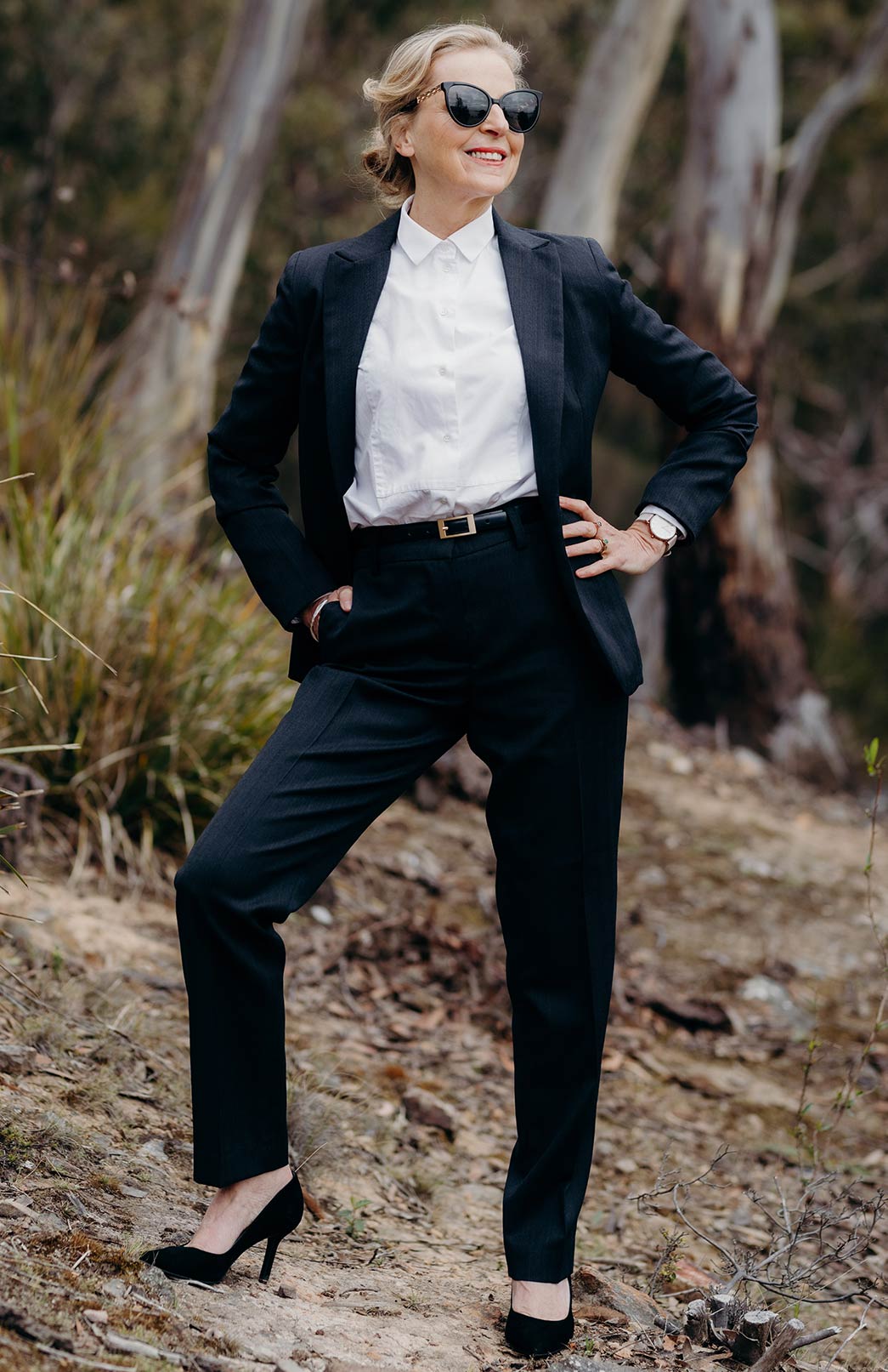 Obsidian Grey Herringbone Women's Superfine Merino Wool Herringbone Straight Leg Pants 