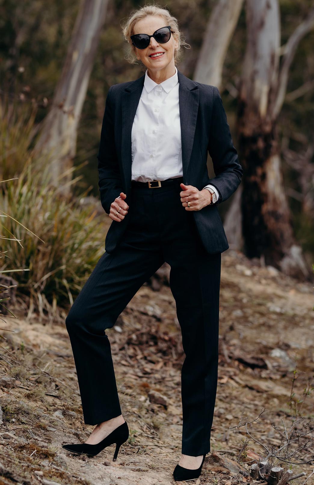 Obsidian Grey Herringbone Women's Superfine Merino Wool Herringbone Blazer Jacket with Silk Lining