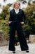 Obsidian Herringbone Women&#39;s Superfine Merino Wool Herringbone Blazer Jacket with Silk Lining
