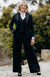 Obsidian Herringbone Women&#39;s Superfine Merino Wool Herringbone Wide Leg Pleated Pants with Silk lining
