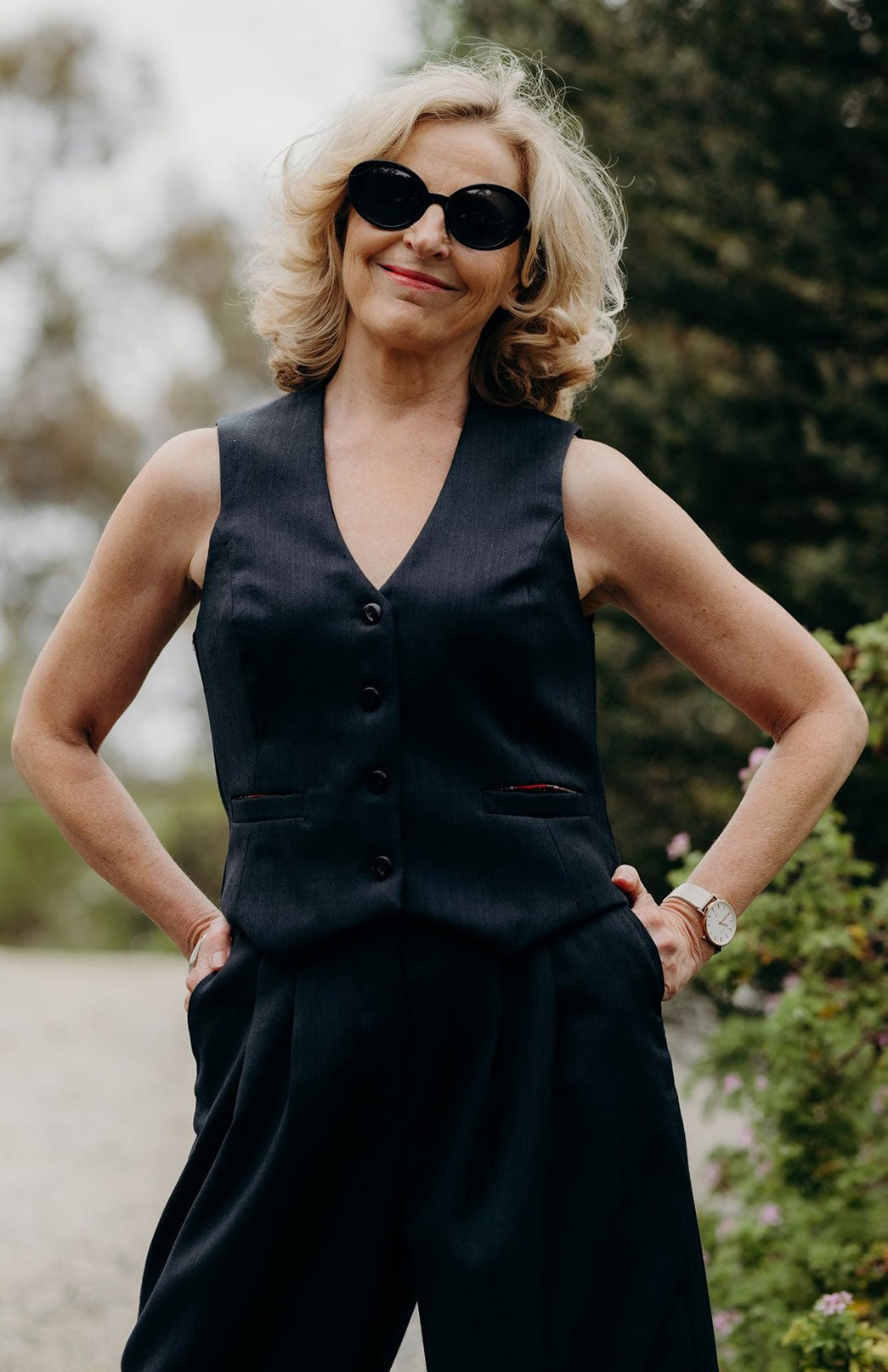 Obsidian Grey Herringbone Women's Superfine Merino Wool Herringbone Waistcoat with Silk Lining
