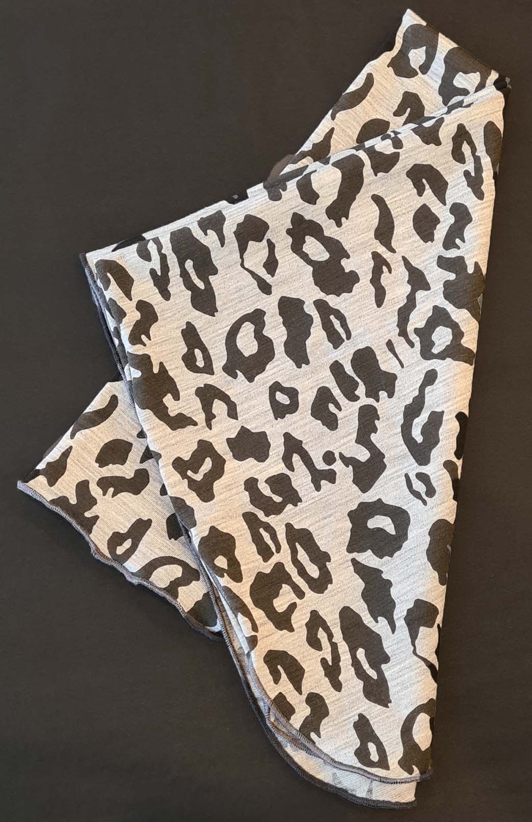 Grey Marl Leopard Unisex Superfine Merino Wool Bandanna Square Neck Tie 