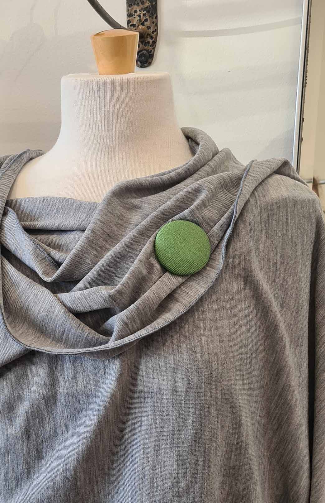 Brooch Colour: Pistachio Green Merino Wool Cape with Magnetic Button Neck Fastening 