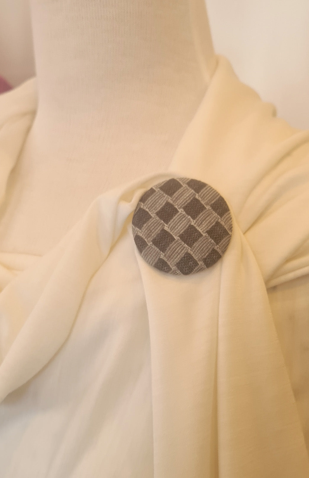Soft Mocha Check Women's Merino Wool Magnetic Button Brooch