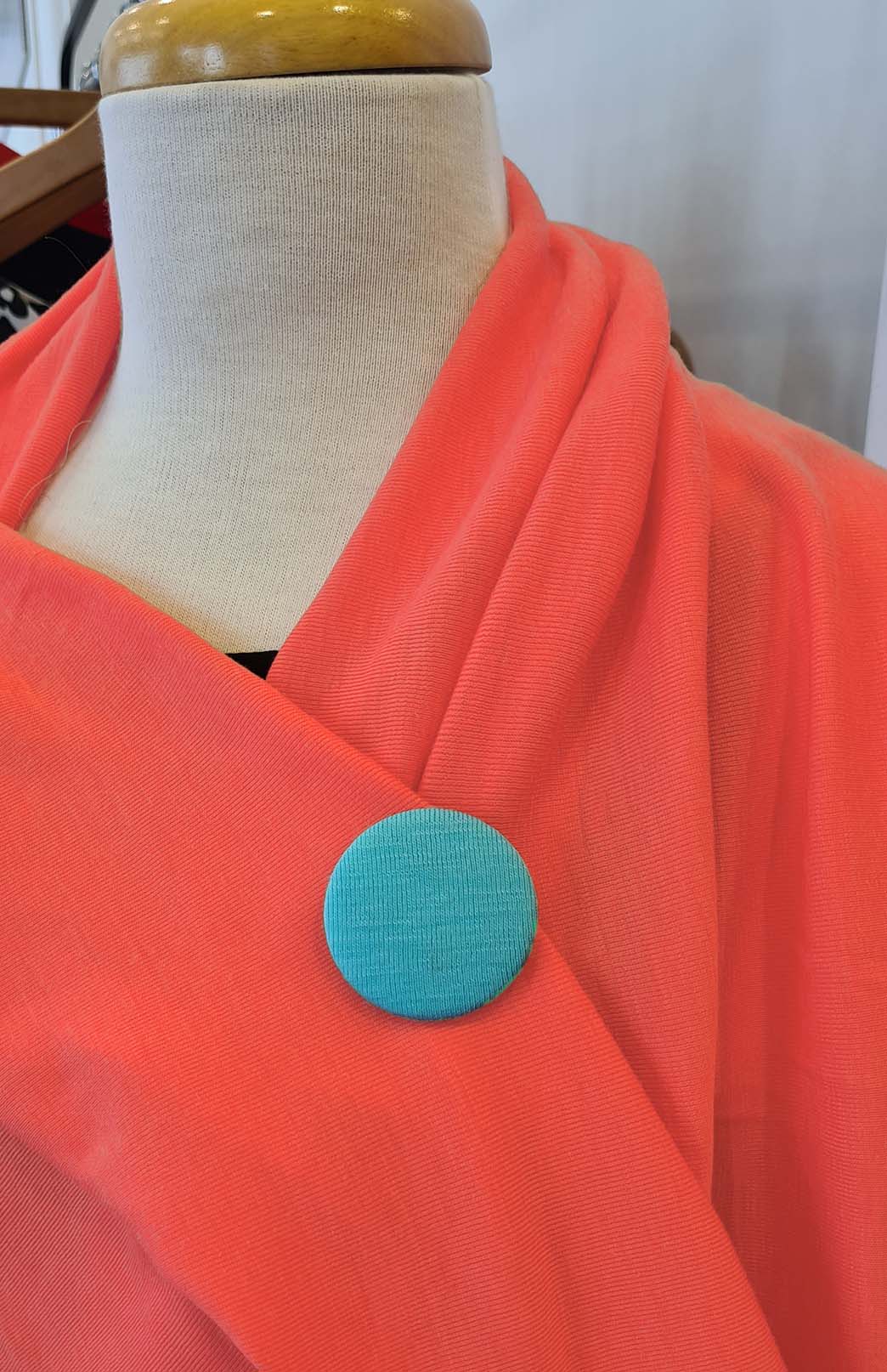 Brooch Colour: Turquoise Merino Wool Cape with Magnetic Button Neck Fastening 