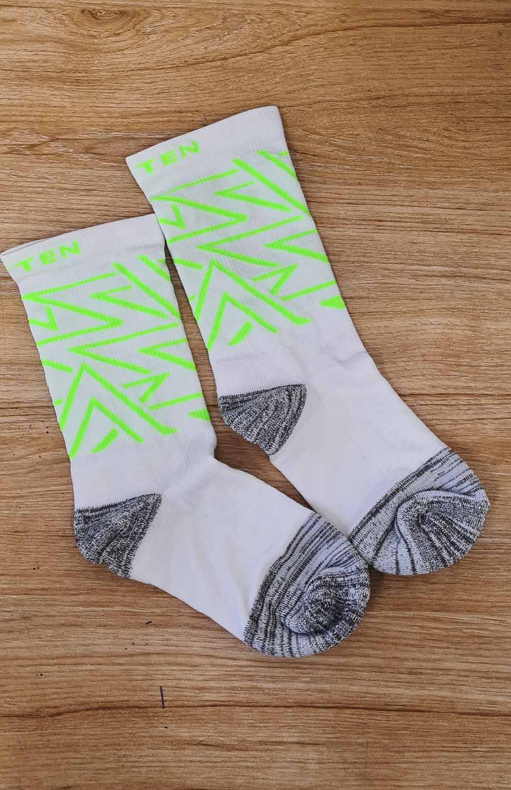White & Green Unisex Merino Wool Running Socks