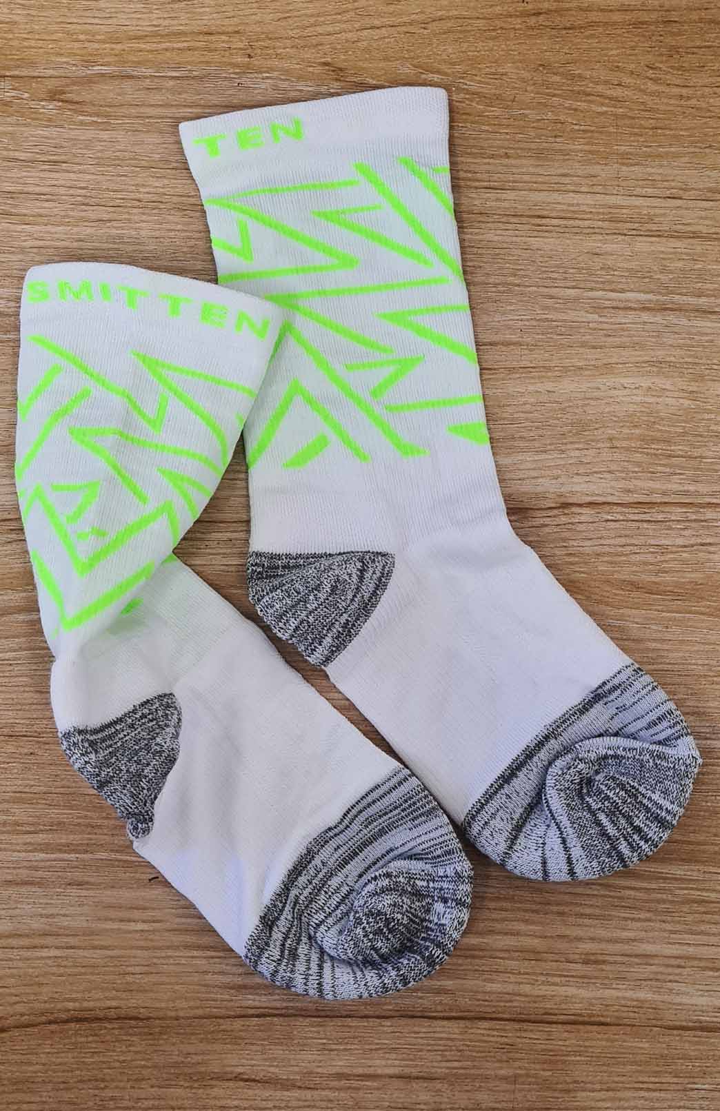 White & Green Unisex Merino Wool Running Socks