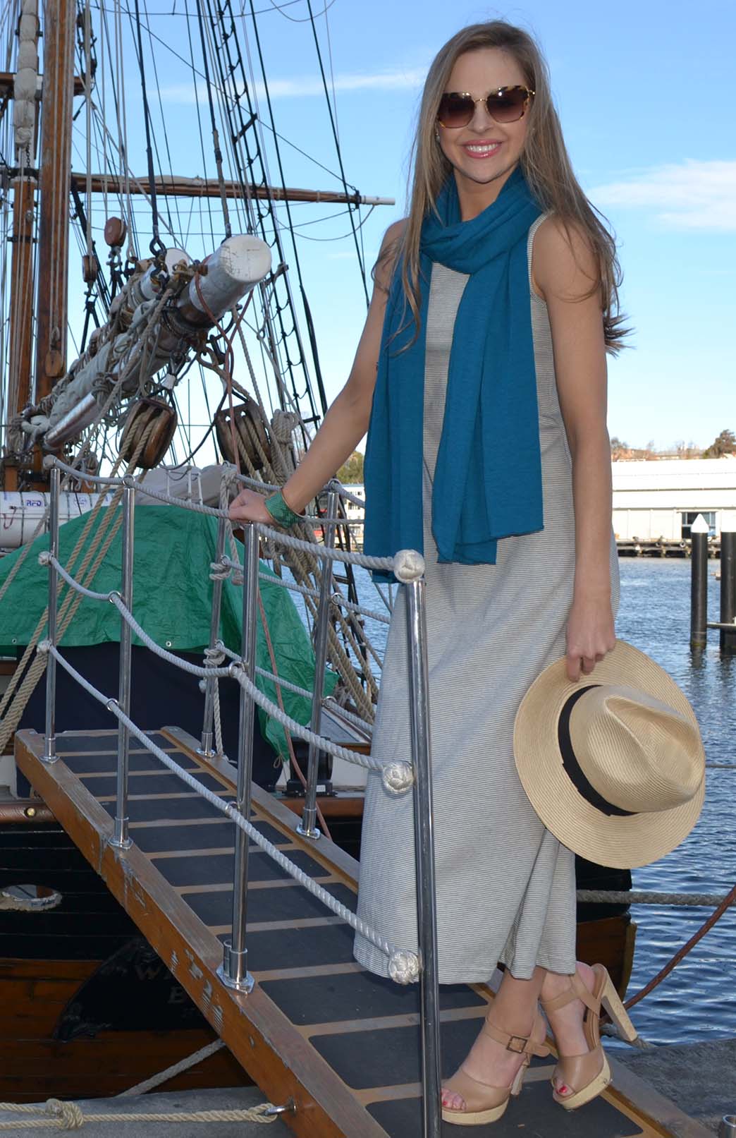 Fine Black and White Stripe Women's Organic Cotton Sleeveless Boat Neck Dress