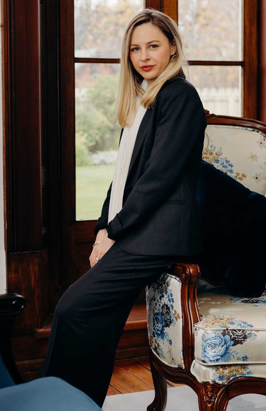 Obsidian Grey Herringbone Women's Superfine Merino Wool Herringbone Blazer Jacket with Silk Lining