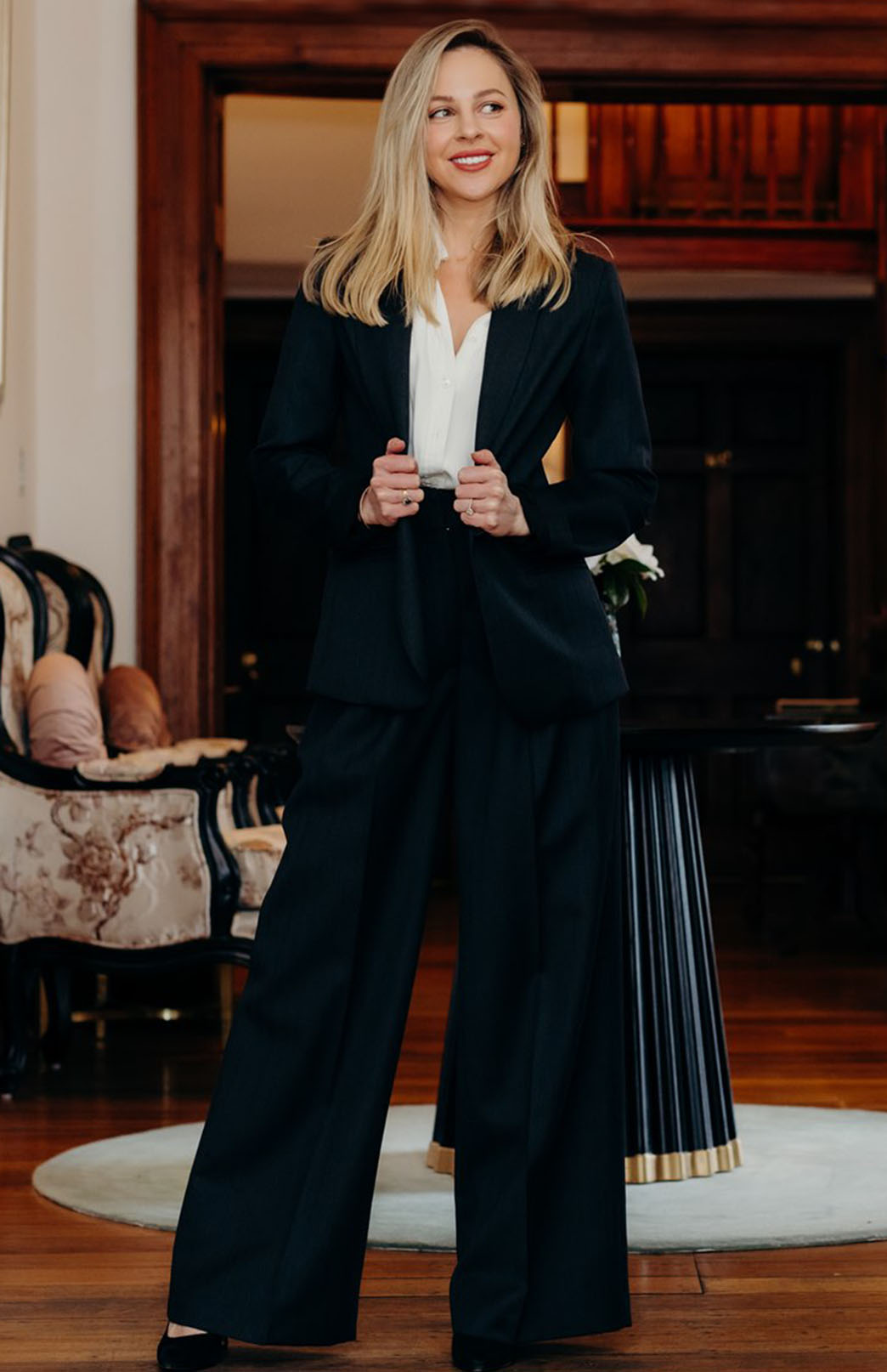 Obsidian Grey Herringbone Women's Superfine Merino Wool Herringbone Blazer Jacket with Silk Lining