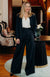 Obsidian Grey Herringbone Women&#39;s Superfine Merino Wool Herringbone Wide Leg Pleated Pants with Silk lining
