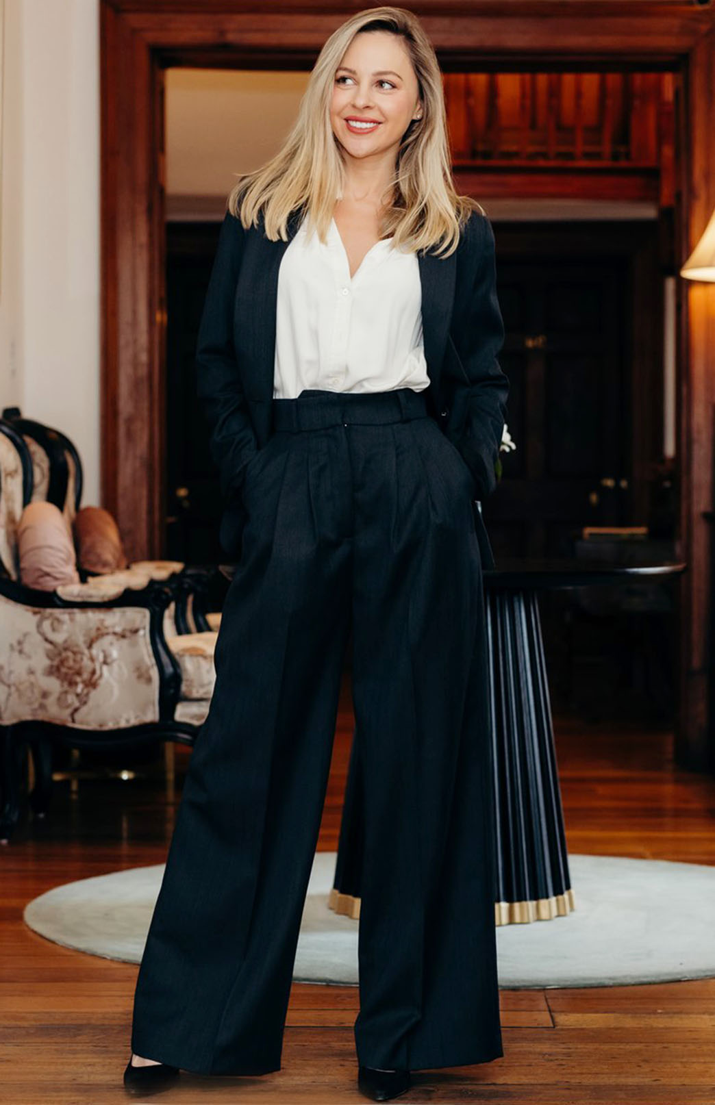 Obsidian Grey Herringbone Women's Superfine Merino Wool Herringbone Blazer Jacket with Silk Lining