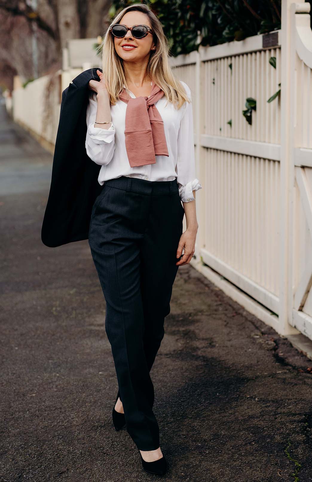 Obsidian Grey Herringbone Women's Superfine Merino Wool Herringbone Straight Leg Pants 