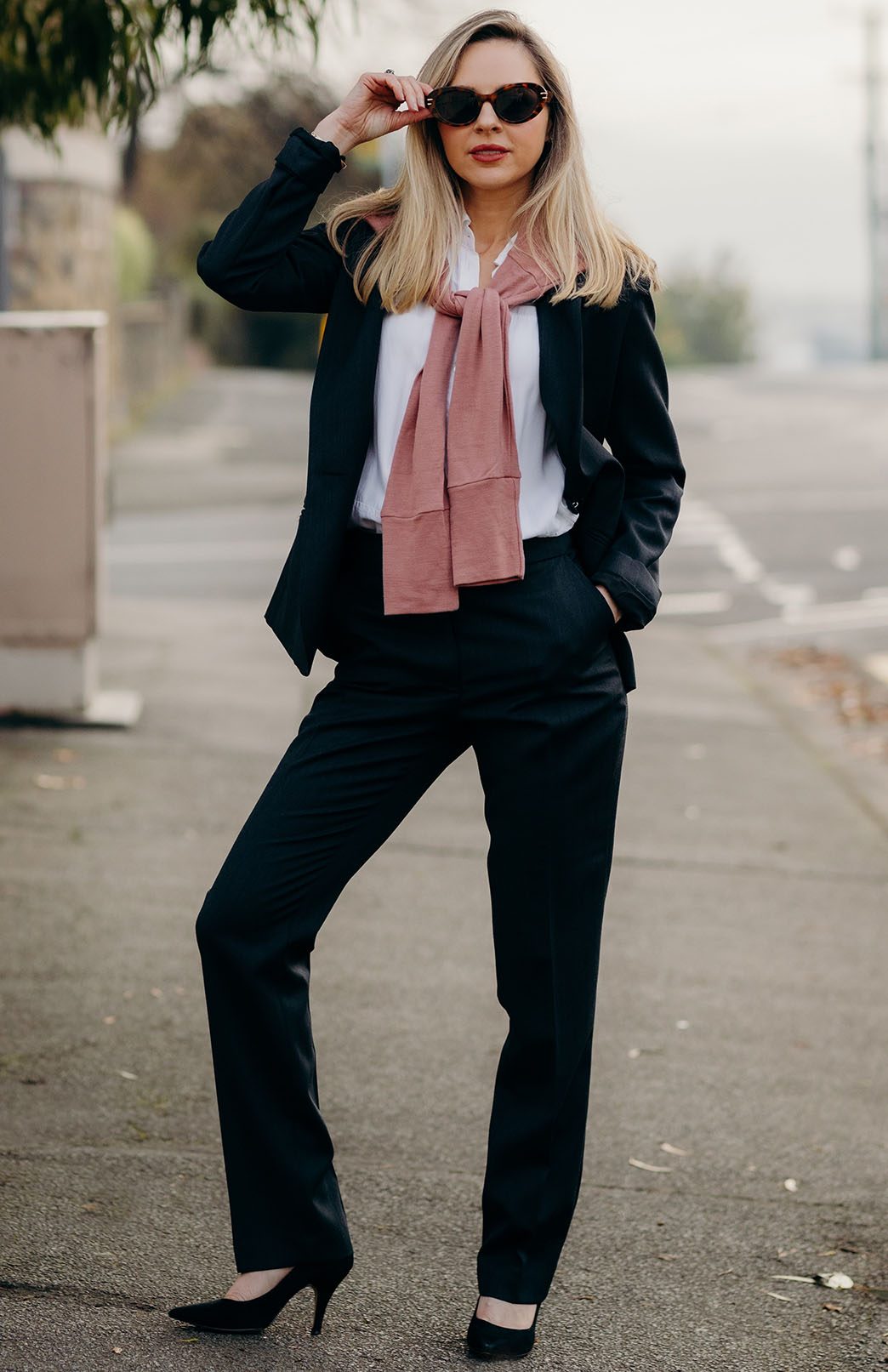 Obsidian Grey Herringbone Women's Superfine Merino Wool Herringbone Straight Leg Pants 