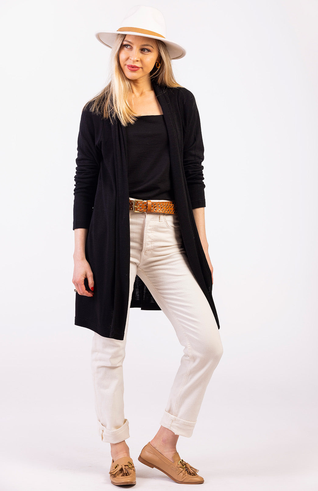 Black Women's Merino Wool Drape Cardigan