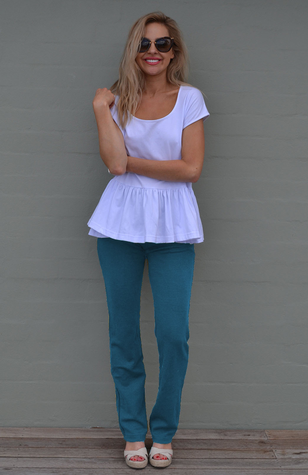 Storm Teal Women's Merino Wool Straight Leg Pants
