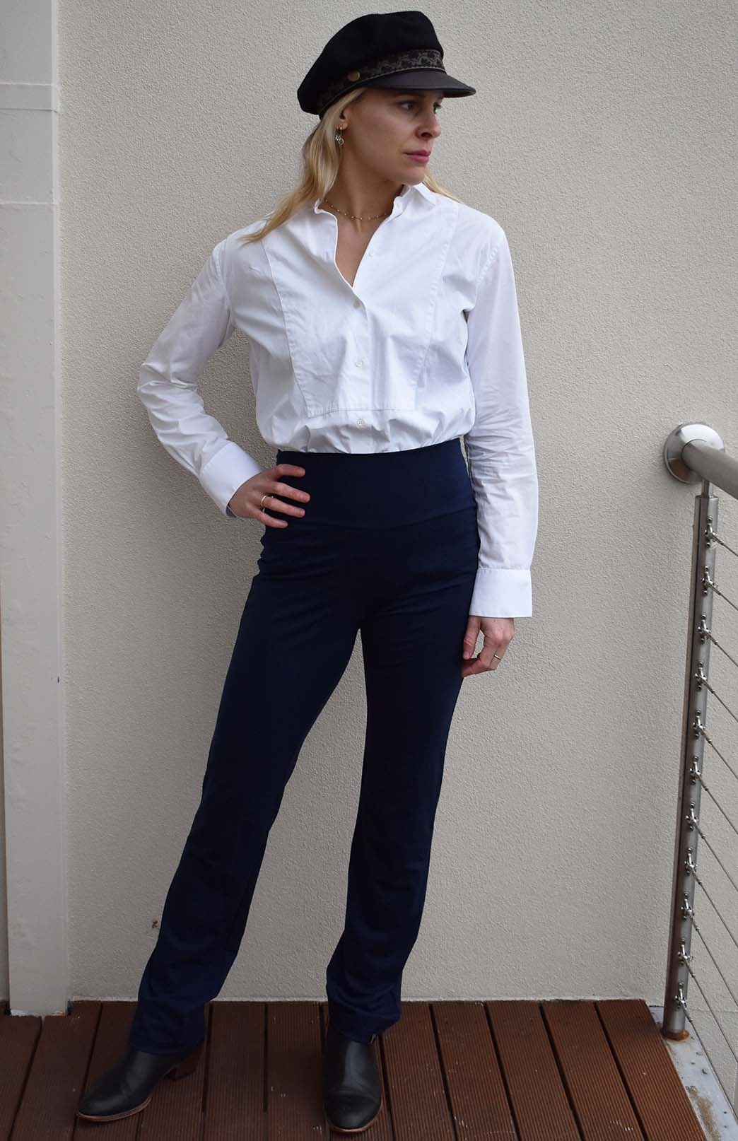 French Navy Blue Women's Merino Wool Straight Leg Pants