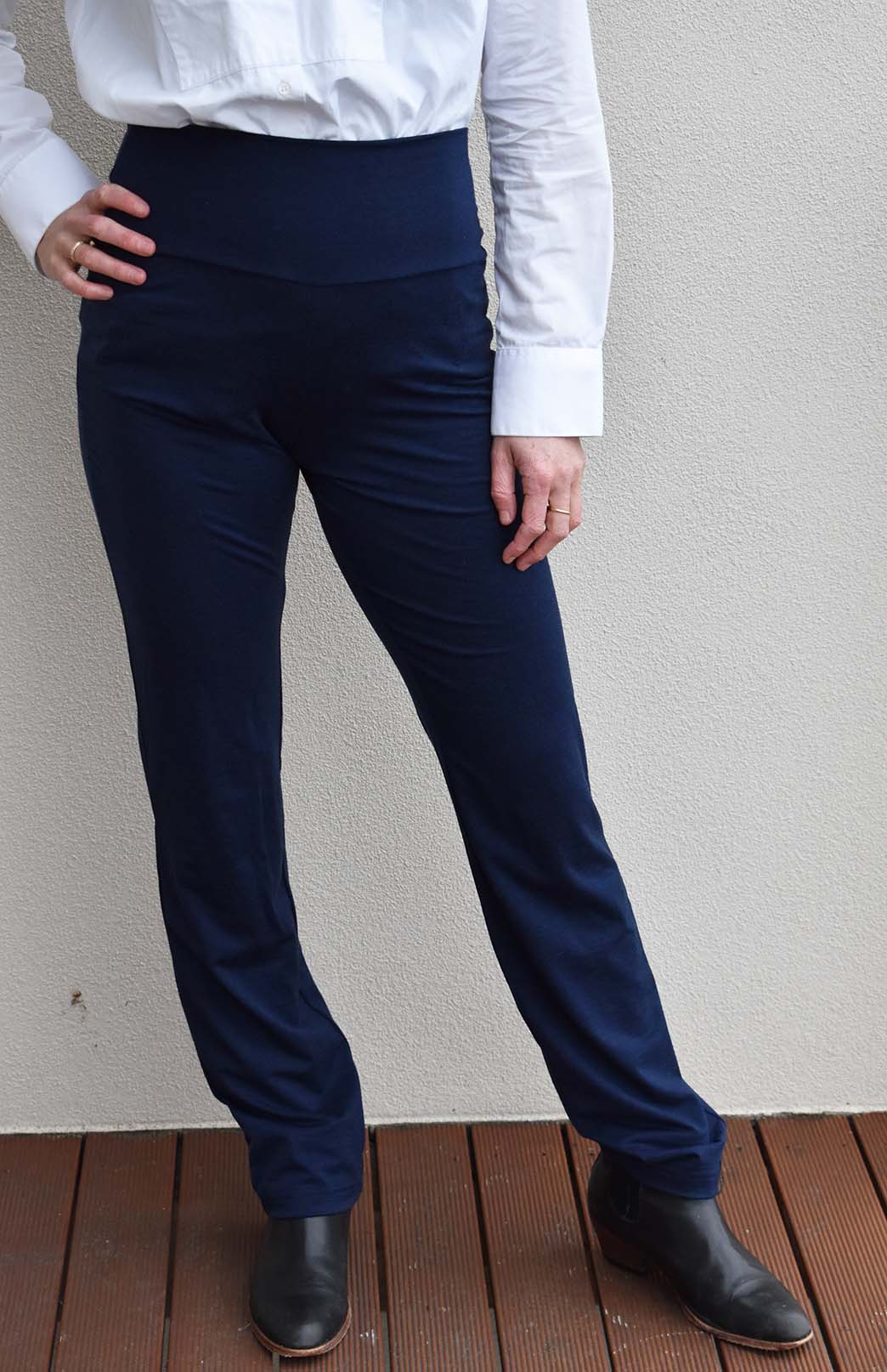 French Navy Blue Women's Merino Wool Straight Leg Pants