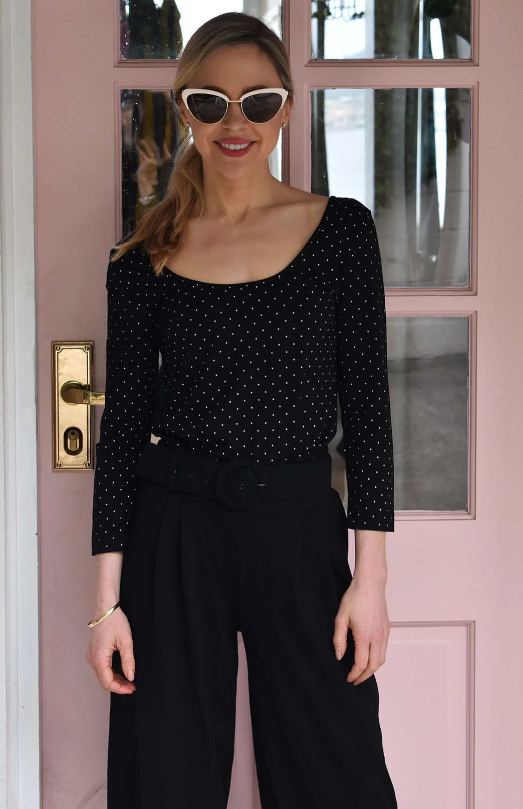 Black & White Spot Women's Merino Wool Super Scoop Neck Fashion Top