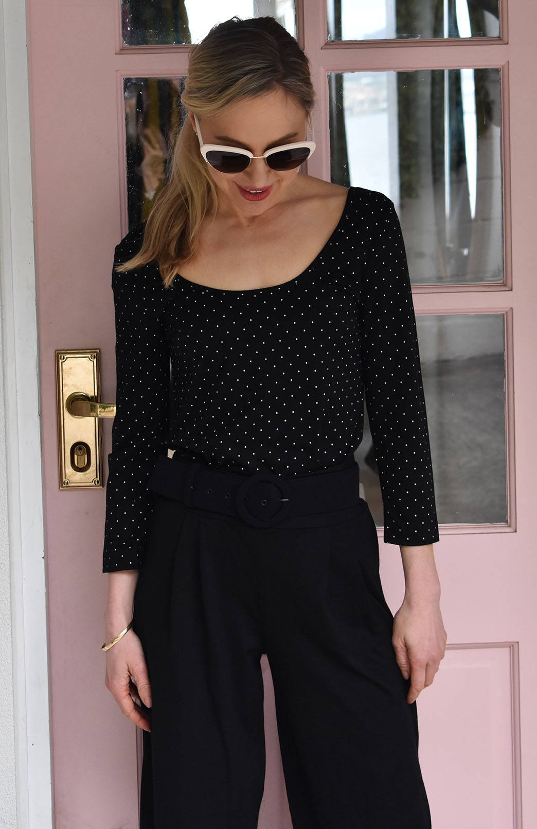 Black & White Spot Women's Merino Wool Super Scoop Neck Fashion Top