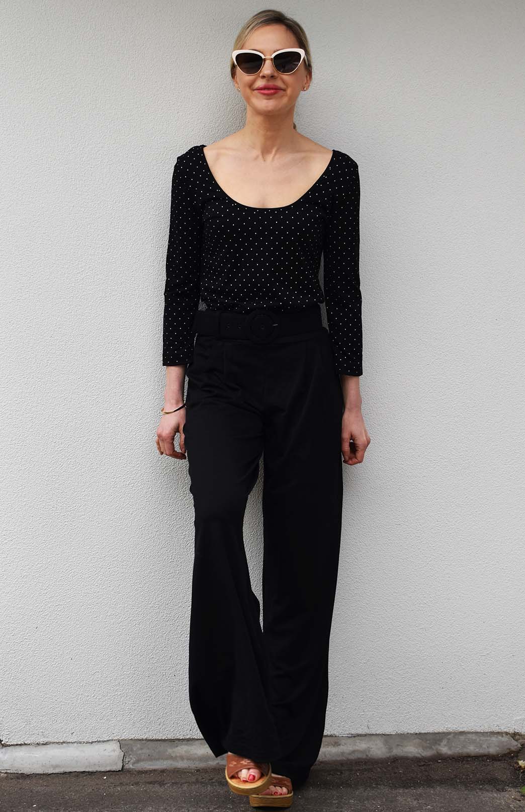 Black Women's Merino Wool Wide Leg Pants with Pockets