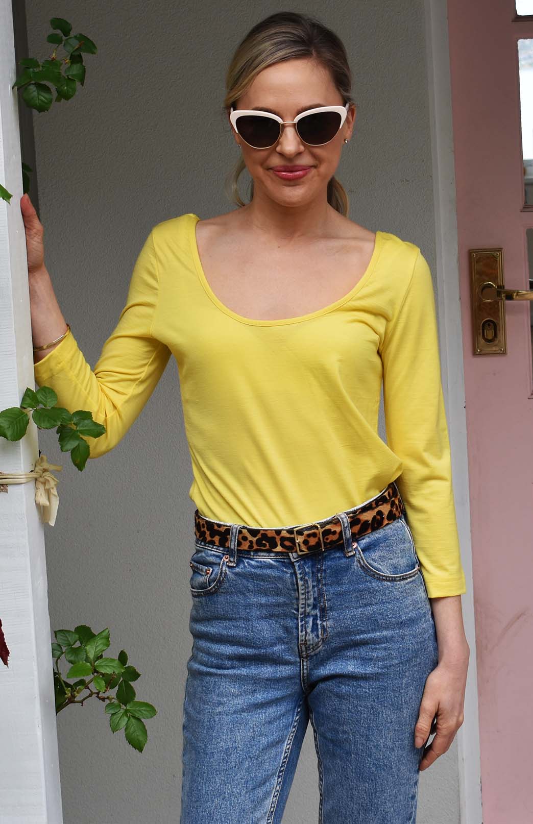 Lemon Zest Yellow Women's Merino Wool Super Scoop Neck Fashion Top