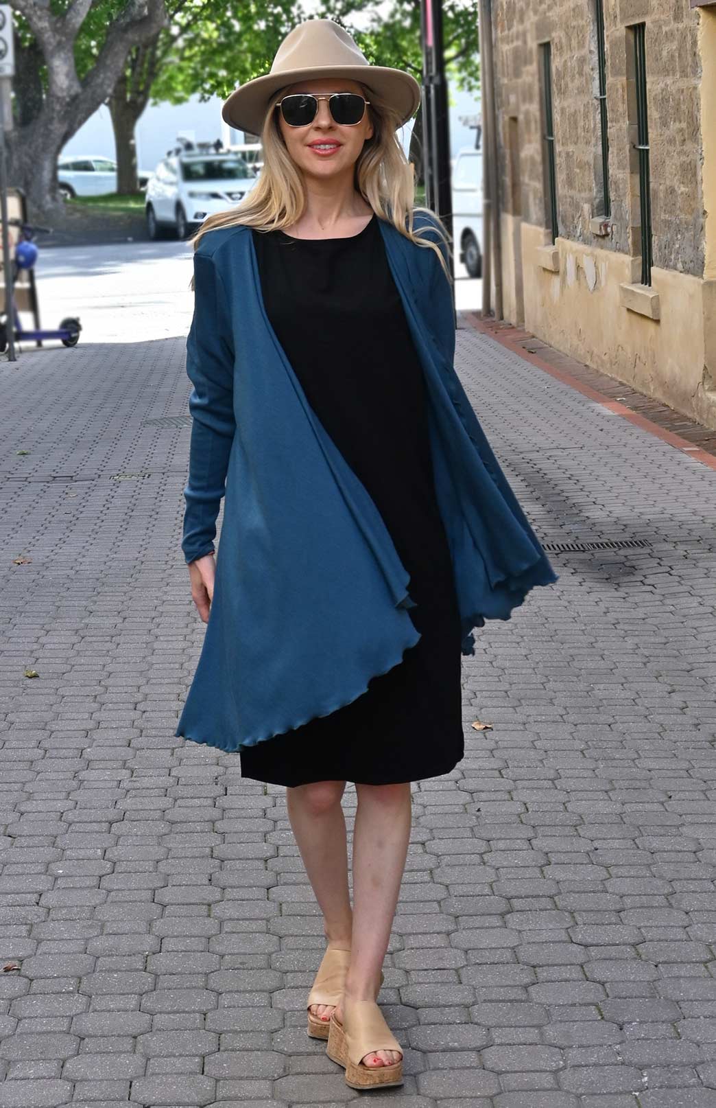 Storm Teal Women's Merino Wool Long Sleeve Wrap Around Cardigan