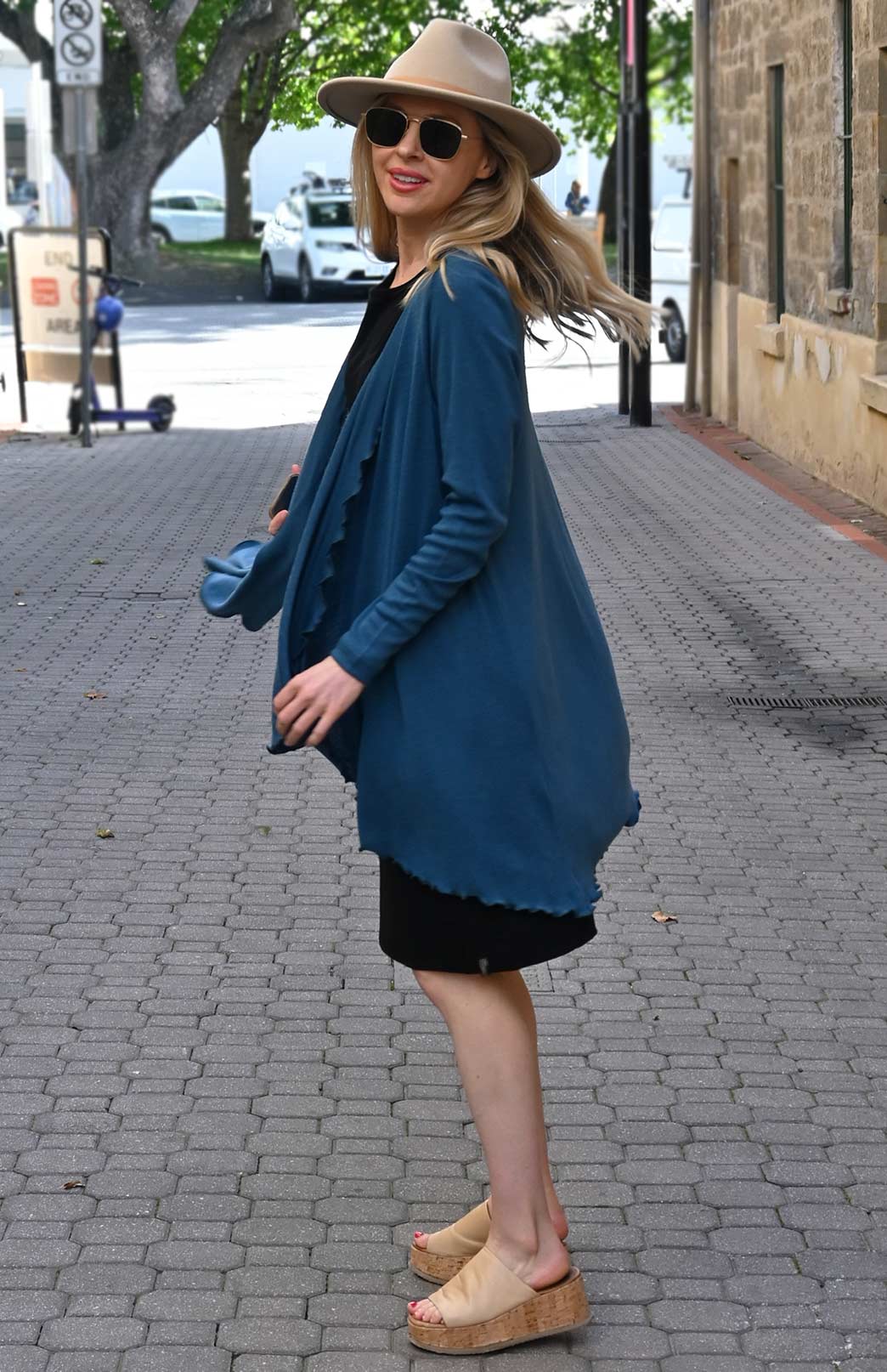 Storm Teal Women's Merino Wool Long Sleeve Wrap Around Cardigan