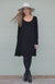 Black Women&#39;s Merino Wool Swing Dress with Long Sleeves
