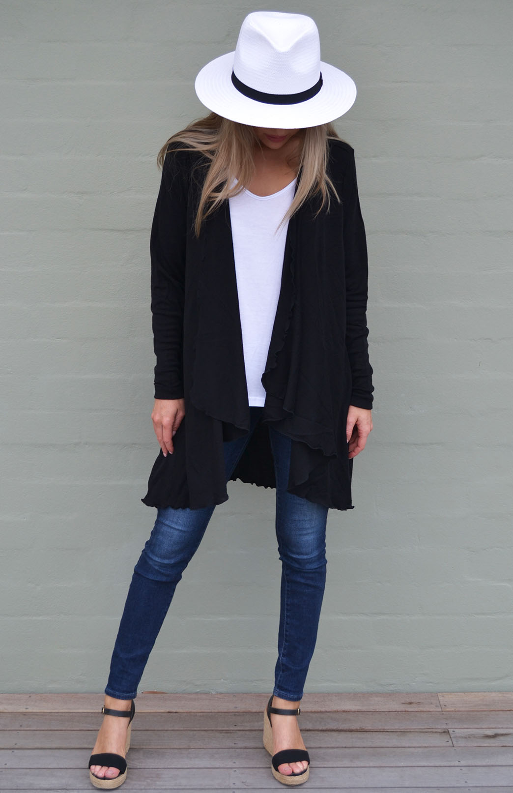 Black Women's Merino Wool Long Sleeve Wrap Around Cardigan