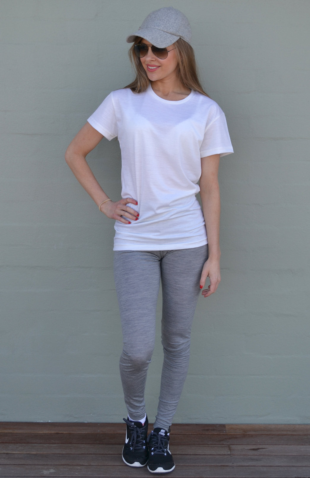 Light Grey Marl Women's Merino Wool Lightweight Thermal Leggings