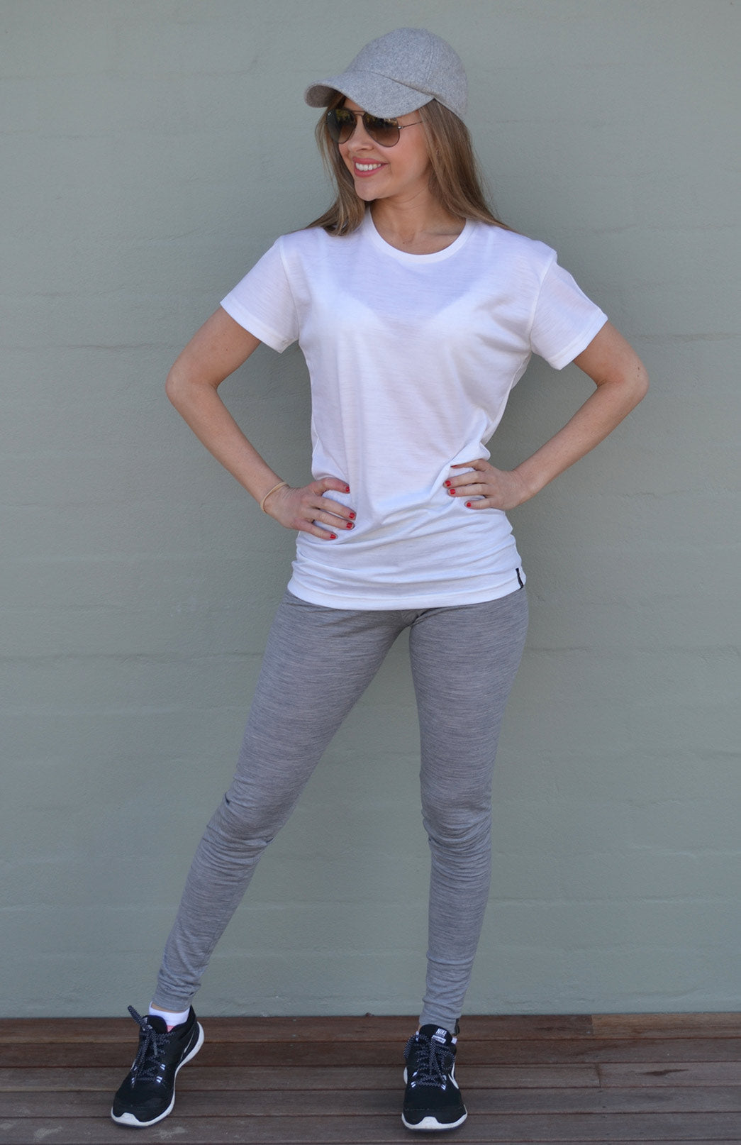 Light Grey Marl Women's Merino Wool Lightweight Thermal Leggings