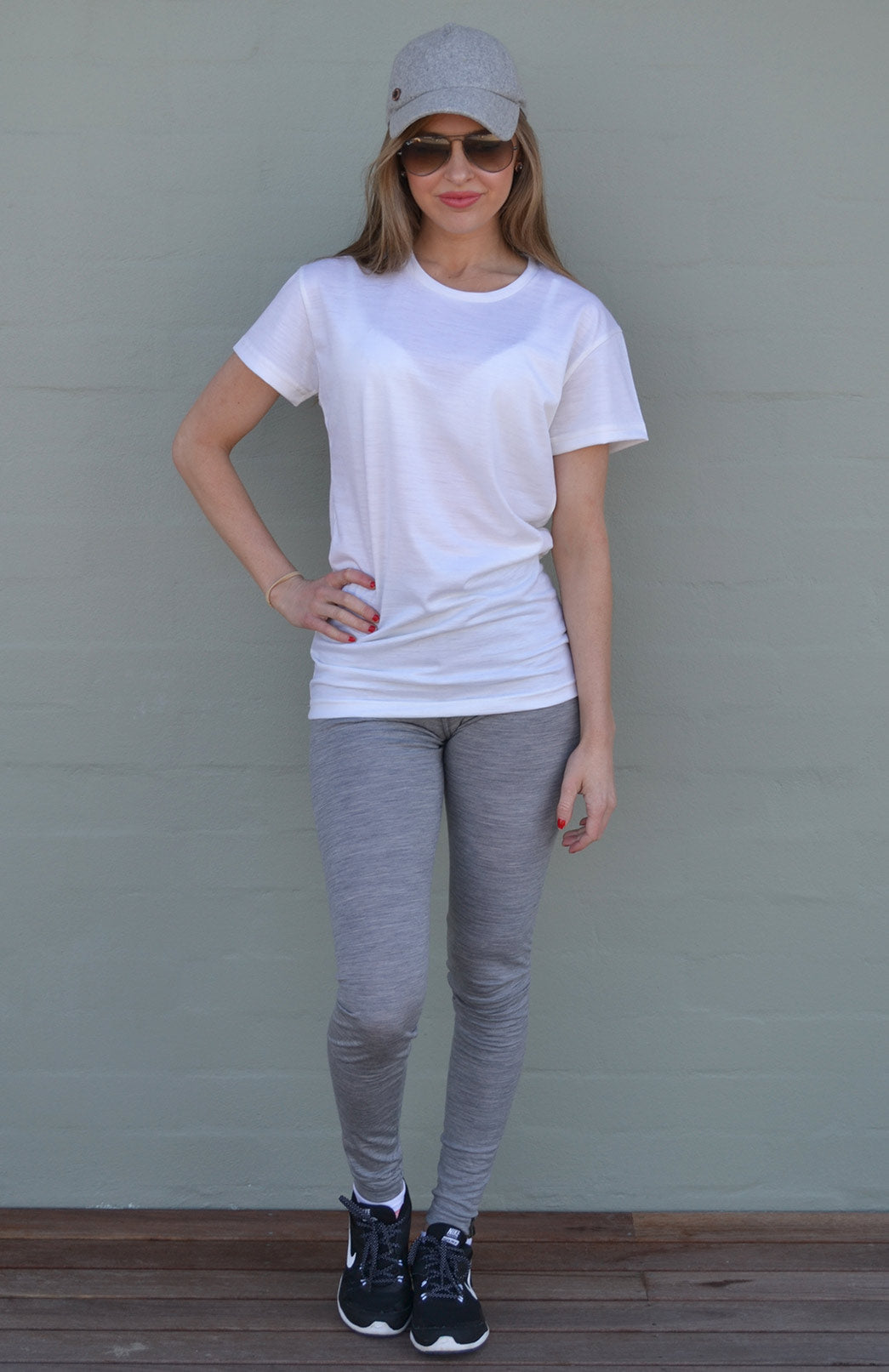 Light Grey Marl Women's Merino Wool Lightweight Thermal Leggings