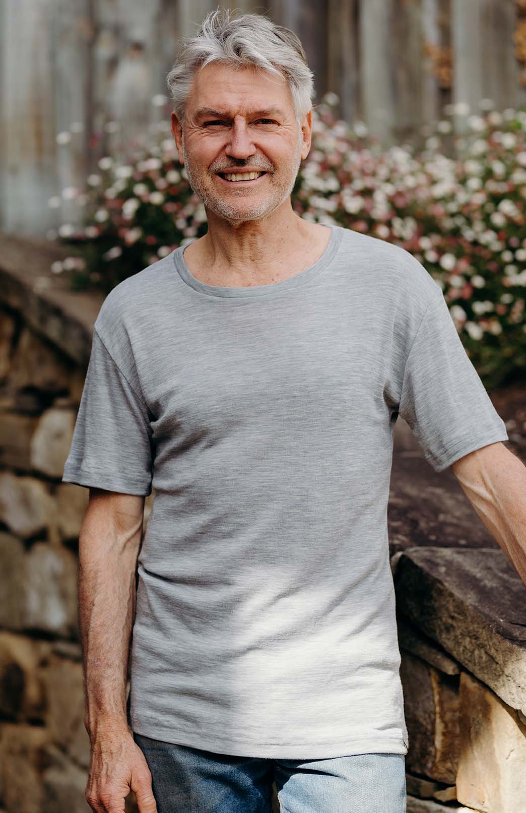 Light Grey Marl Men's Merino Wool Short Sleeved T-Shirt