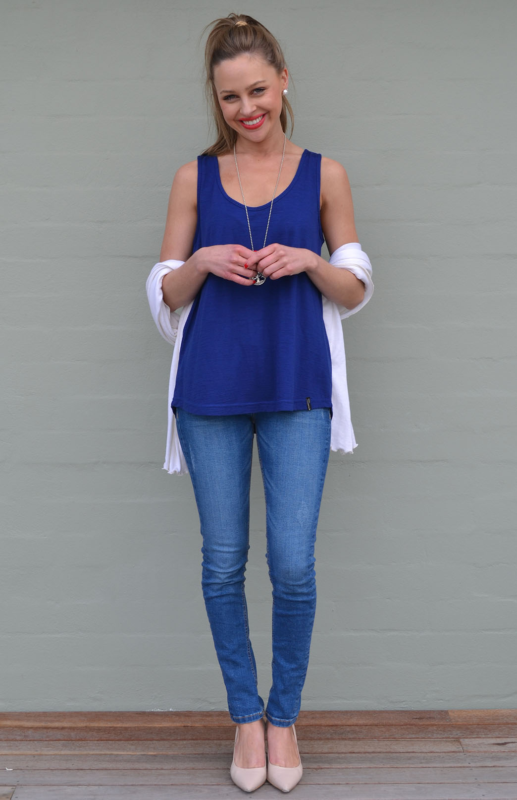 Sapphire Blue Women's Merino Wool Blend Summer Singlet Tank Top