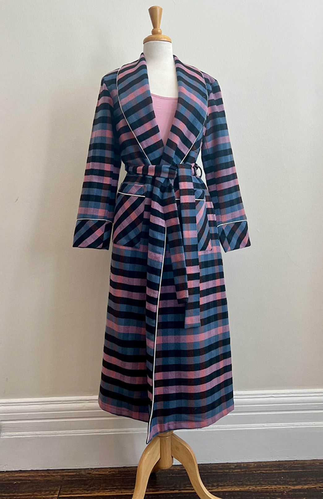Pink & Blue Tartan Tartan Flannel Wool Dressing Gown