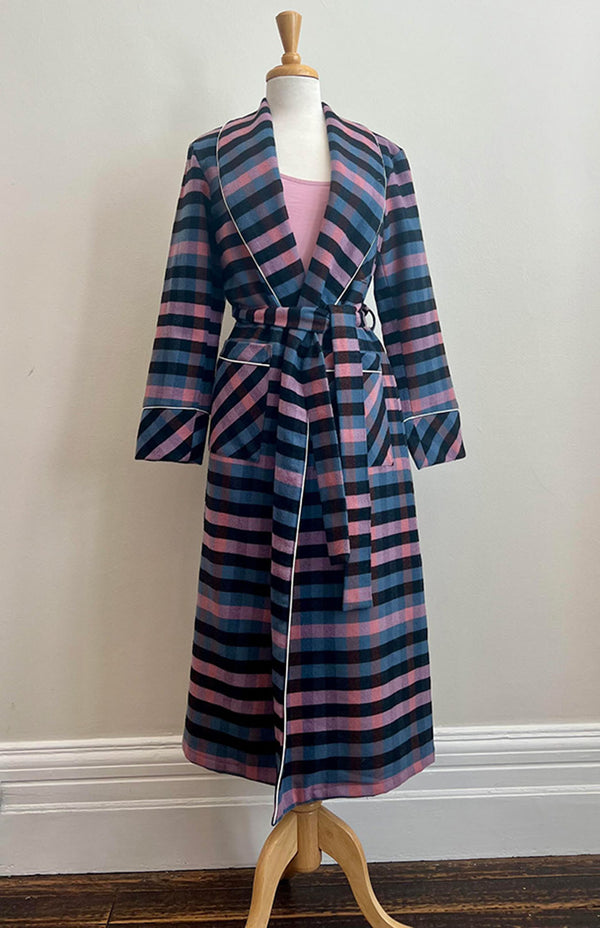 tartan dressing gown ladies British Boxers Gaia Tartan Brushed Cotton Dressing Gown in Dark Red