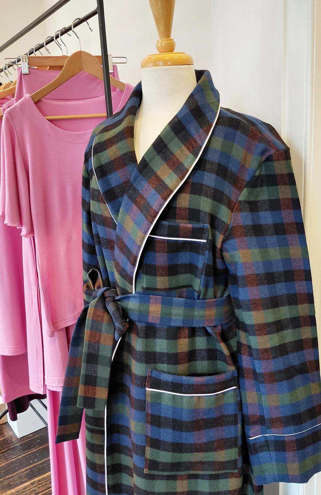Green & Blue Tartan Tartan Flannel Wool Dressing Gown