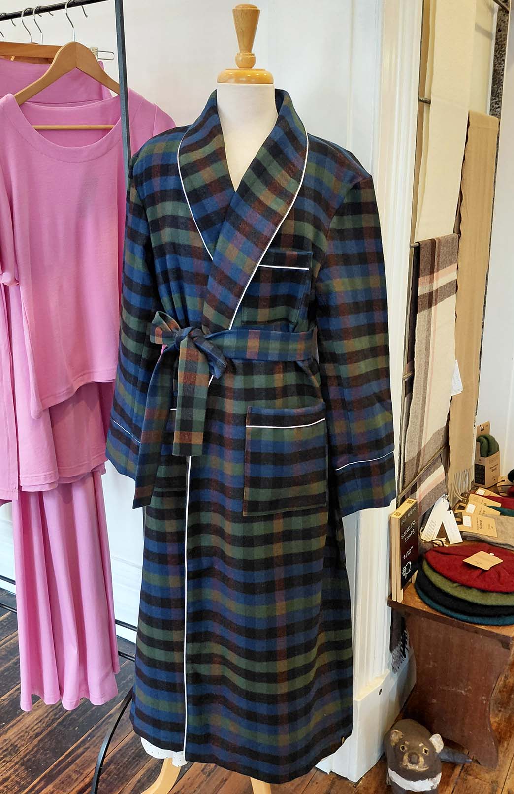 Green & Blue Tartan Tartan Flannel Wool Dressing Gown