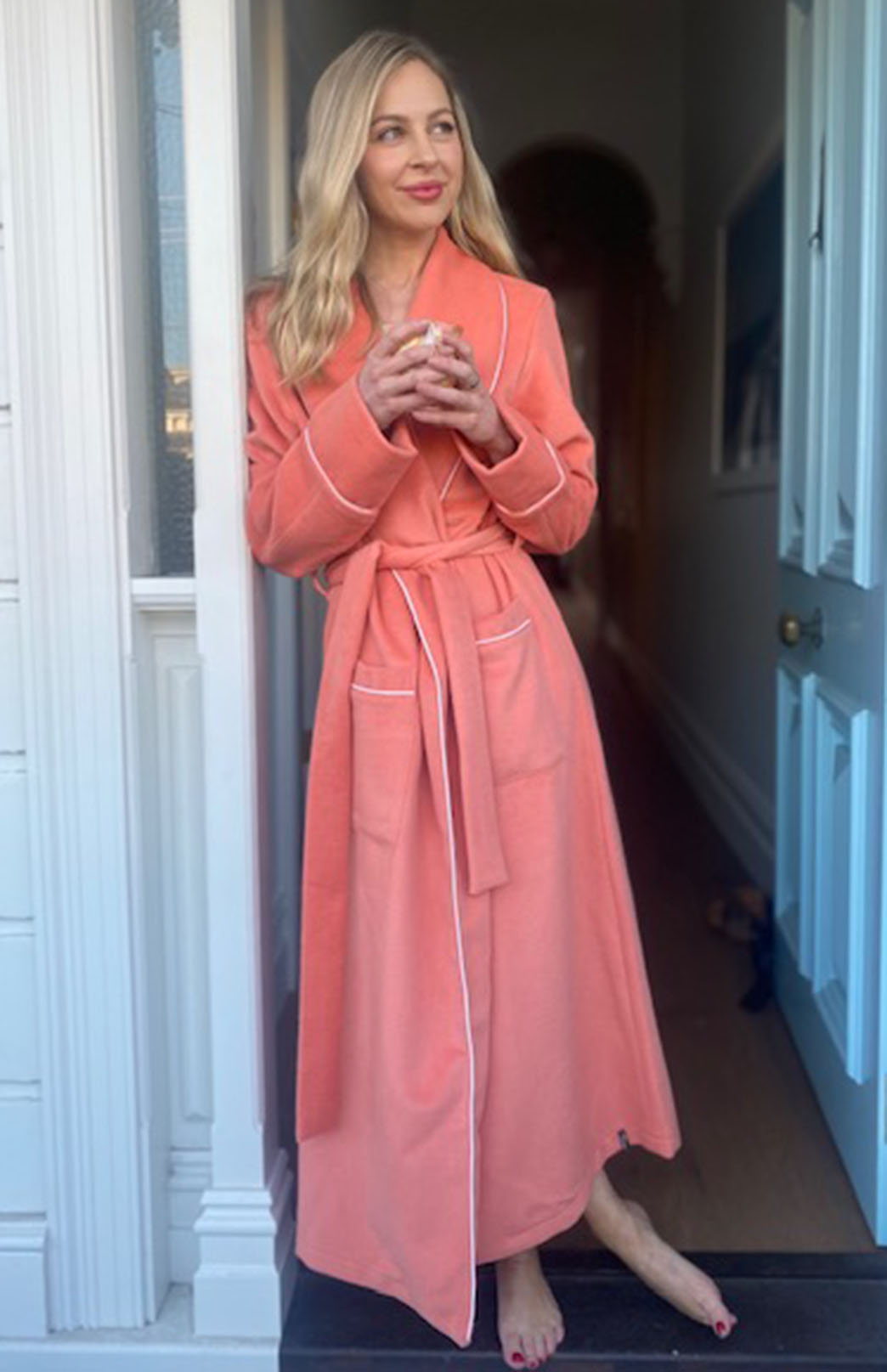 Coral Pink Unisex Superfine Merino Wool and Cashmere Blend Traditional Dressing Gown